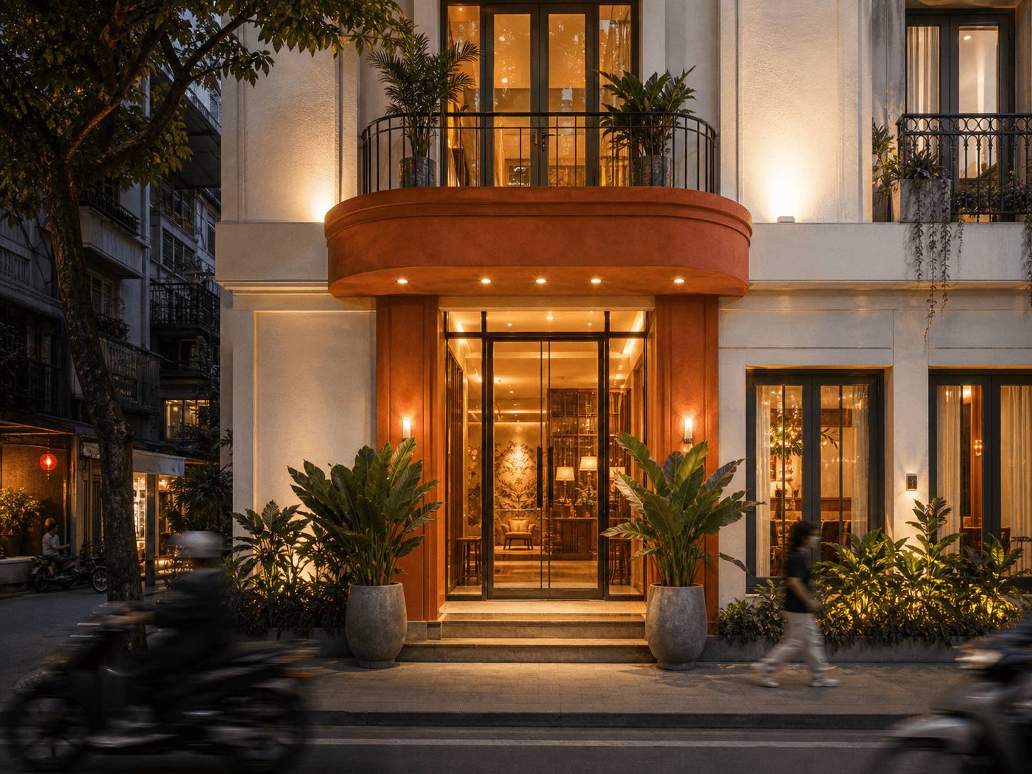 Premium boutique hotel exterior social visual